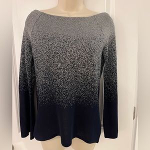 White House Black Market Navy Blue and Silver Scoop Neck Sweater